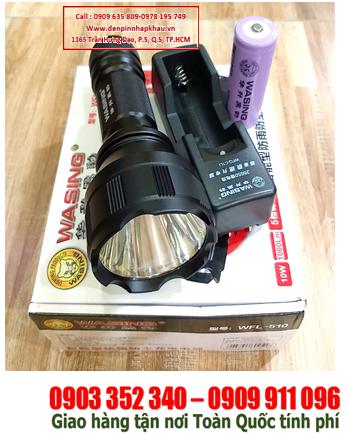 Wasing WFL-510, Đèn pin siêu sáng Wasing WFL-510 với 1000lumens, chiếu xa 1000m (pin sạc 3.7v 26650)